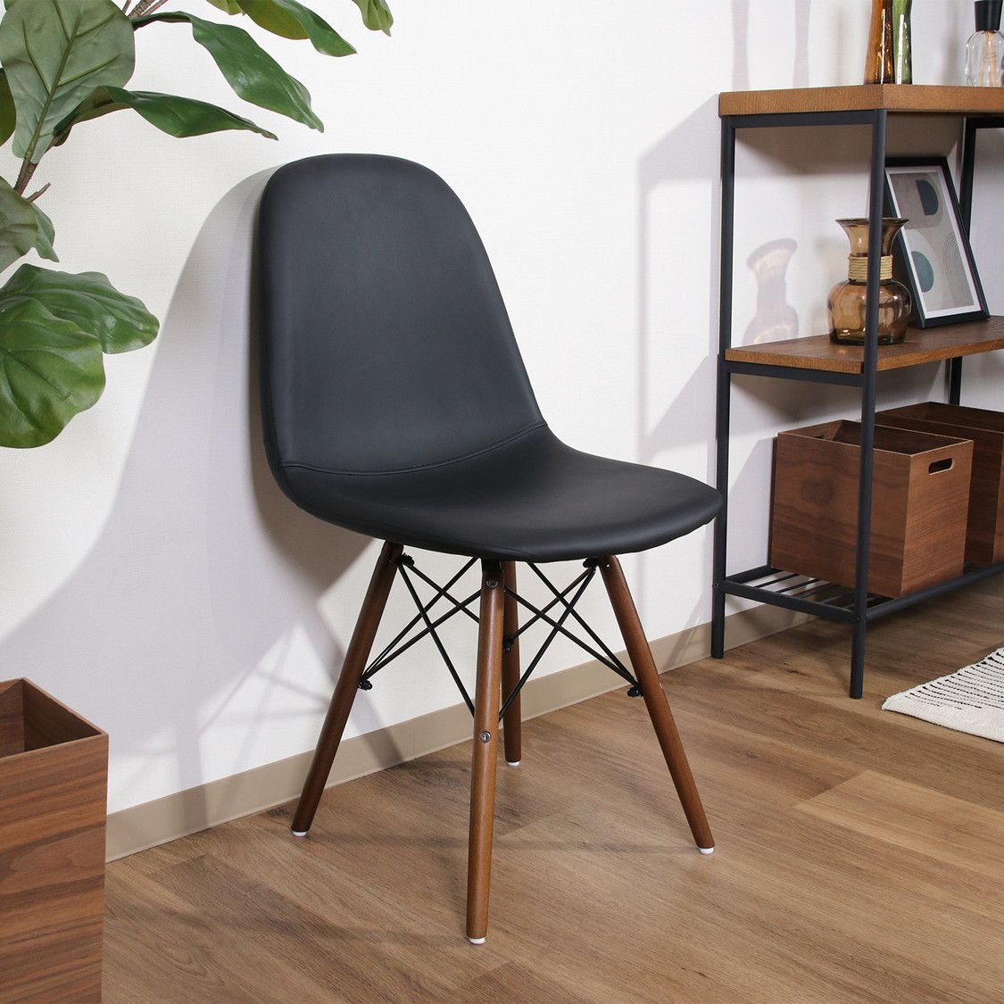 ２脚セット レザー調 イームズチェア ブラック ダイニングチェア ダイニング