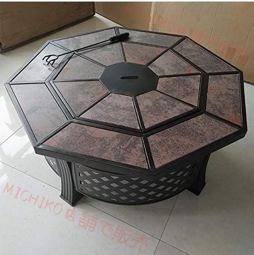 テーブル 火ピットボウルコートヤード八角形のセラミックバーベキュー表木炭屋外バーベキューコンロの家庭用屋内暖房の