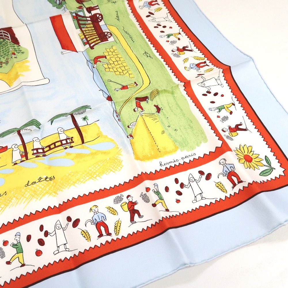 エルメス スカーフ カレ90 故郷に帰る シルク ライトブルー×マルチ