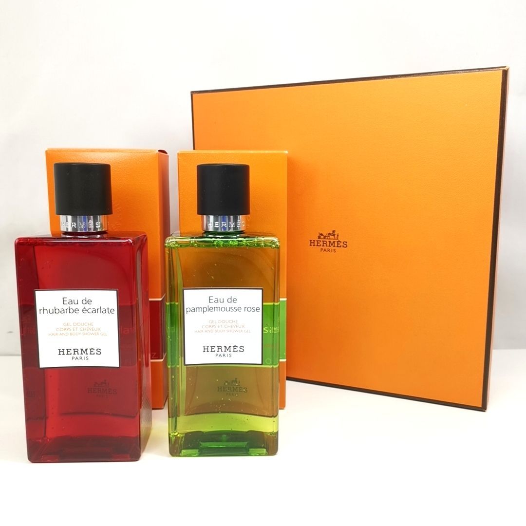 HERMES V 34 A-1 200ml × 2 ほぼ満タン Eau de rhubarbe ecarlate | Eau de pamplemousse rose | ヘア＆ボディー シャワージェル 美容