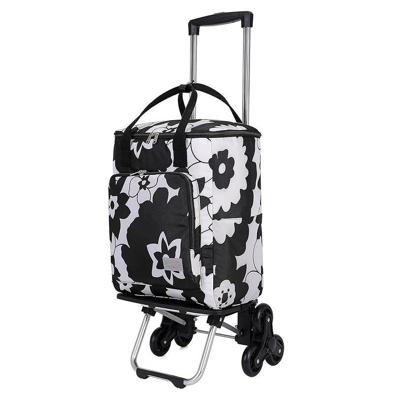 ［BAGING バギング］5段階調整可能 階段も引いて上がれる 保温保冷 ショッピングキャリー 6輪静音キャスター 折りたたみ 買い物カート 909 (ブラックフラワー)