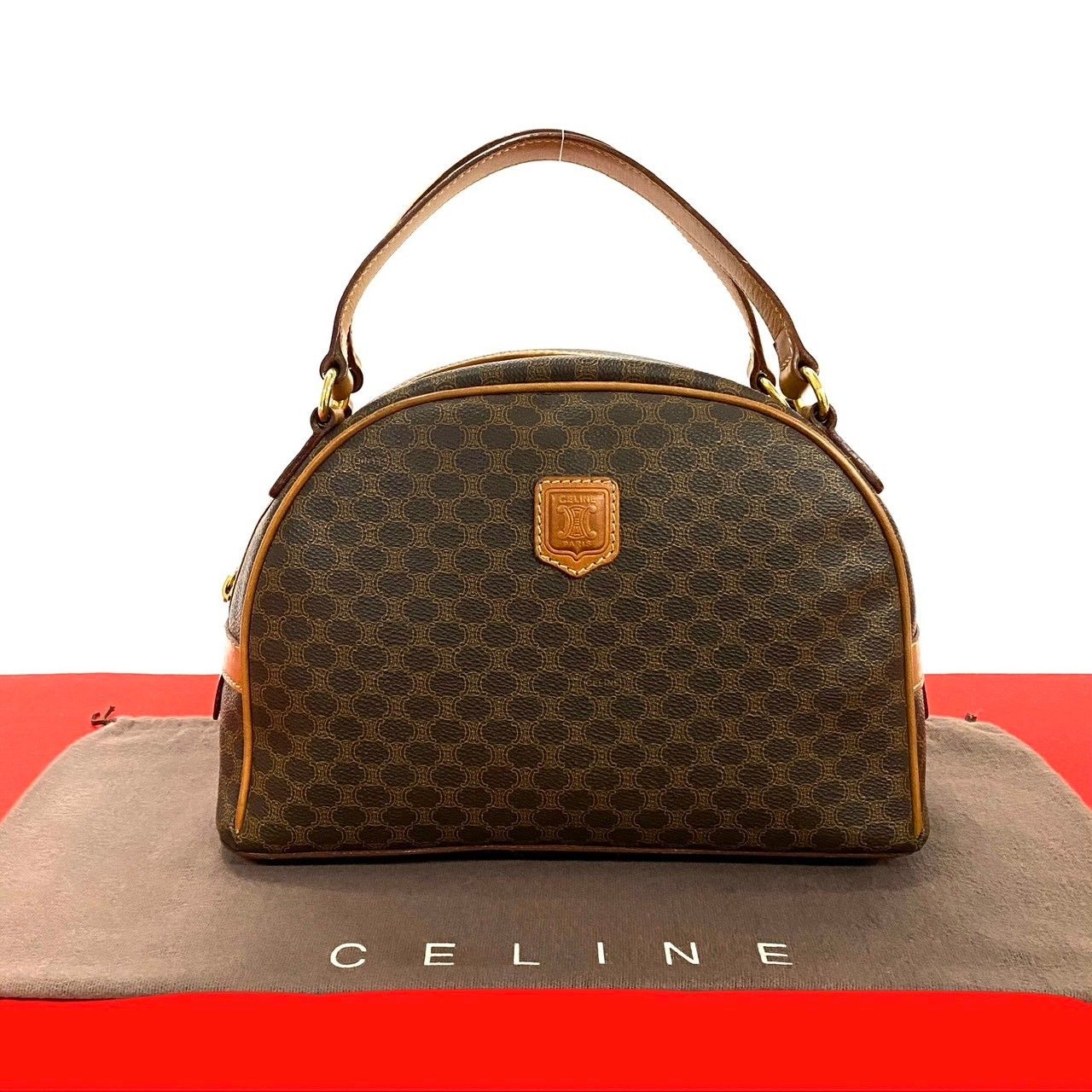 極 美品 CELINE セリーヌ ヴィンテージ マカダム ブラゾン 柄 レザー 