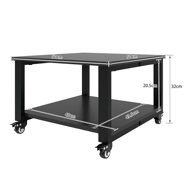 PUNCIA プリンター台 2段 幅50×奥行50×高さ32cm 木製ワゴン キャスター付き 収納棚 大型コピー機対応 レーザープリンタ FAX機適用 机下に置ける 省スペース設計 75kg耐荷重 簡単組立 オフィス 家庭用 ラック ブラック 0 MARWIL-DEMENAGEMENTS_CH