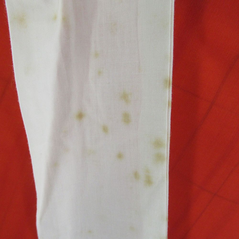 子供着物 絹 紬 格子模様 黄色x赤色 女児用 アンサンブル 身丈90.5cm