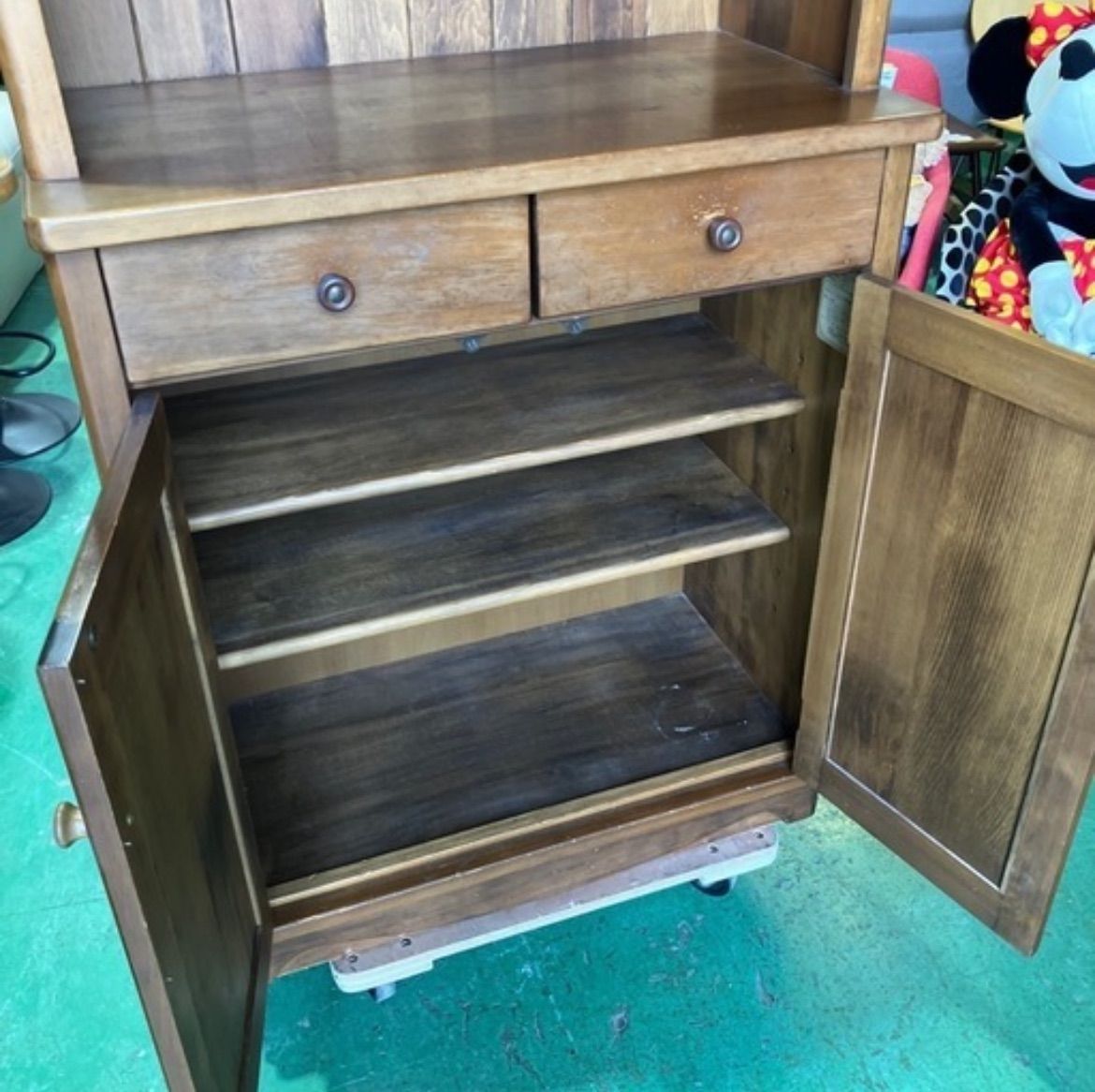 昭和レトロなダークブラウン木製キャビネット カントリー 食器棚 キャビネット レンジラック レトロ 木製 ウッド