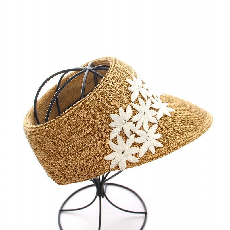 ベージュ 麦わら帽子 花の装飾付きアシーナニユーヨーク アシーナ ニューヨーク Athena New York サンバイザー 帽子