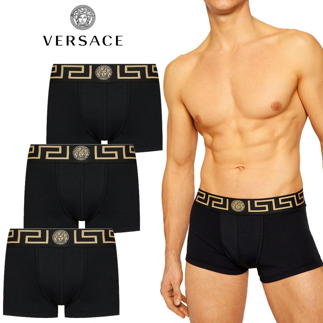 3 VERSACE ヴェルサー チ AU10326 A232741 ブラック ア ンダーウェア