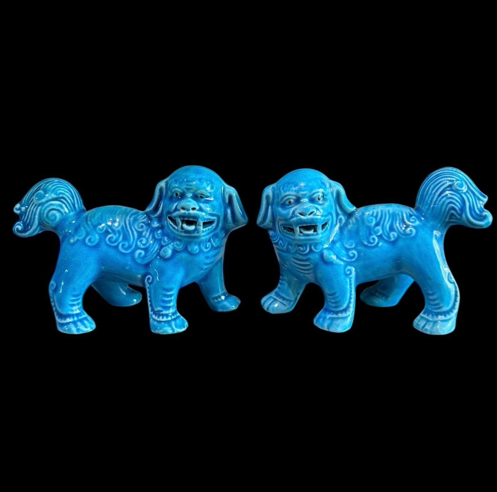 2体セット】青獅子 ペア 唐獅子 中国 置物 美術品 縁起物