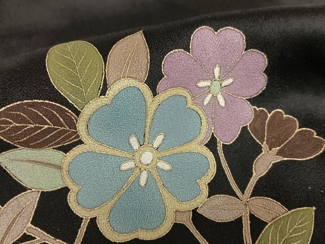 平和屋着物○訪問着 草花文 暈し染め 黒地 金彩 正絹 逸品 AAAU8210zg