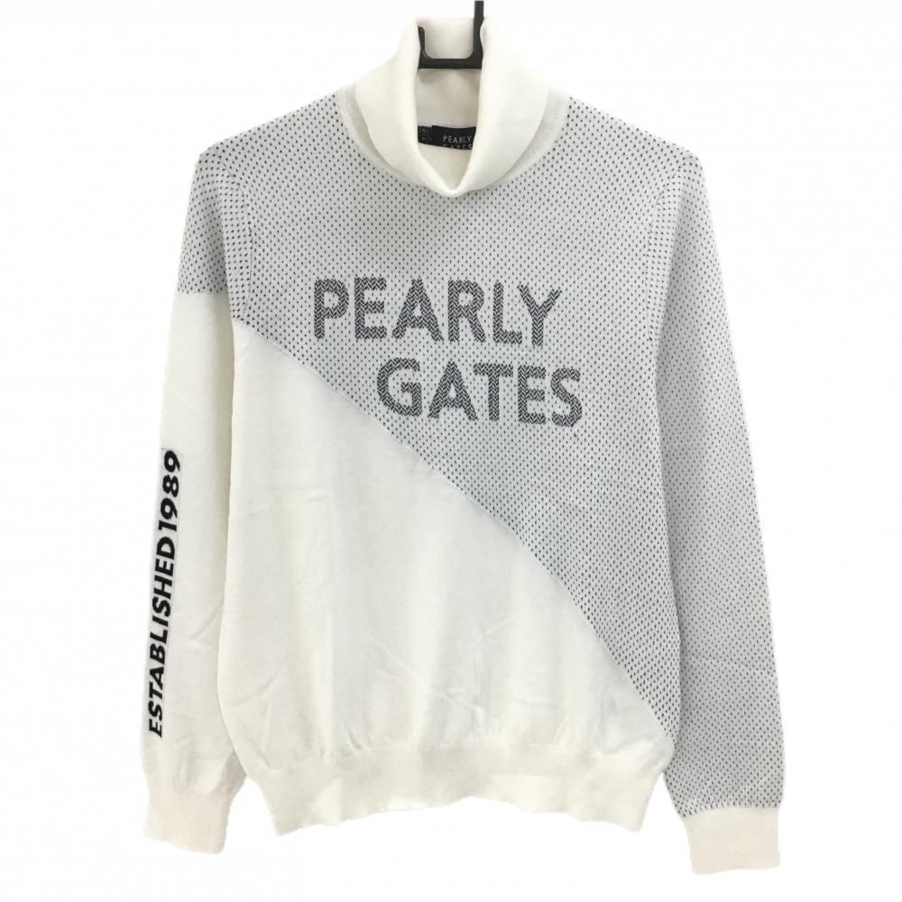 パーリーゲイツ セーター 白×ネイビー 一部ドット調 コットン混 レディース 2 L ゴルフウェア 2025年モデル PEARLY GATES