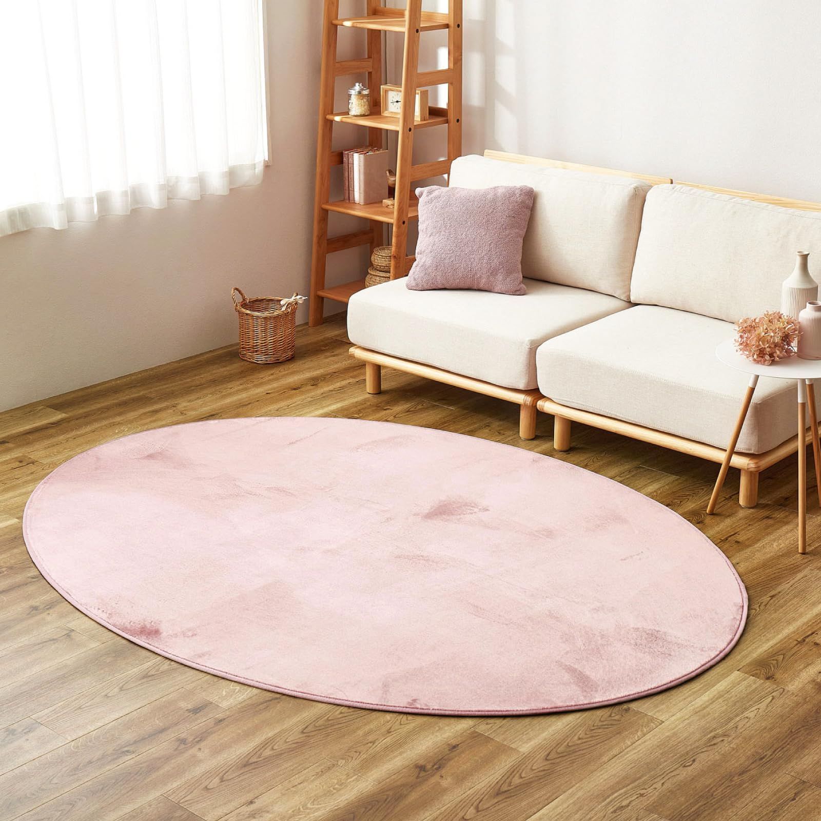 Color:ピンク_Size:160 x 220 cm (楕円形) 萩原 ラグ メレンゲタッチ ピンク 約160×220cm 楕円形 洗える 薄手 ウレタン入り 滑り止め