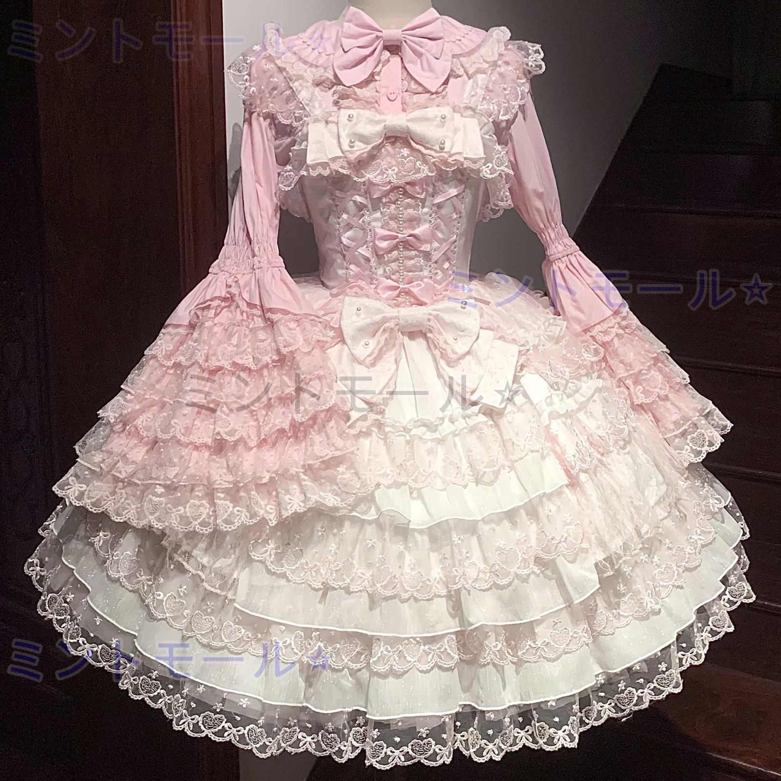 ♥ 愛恋序曲 Lolita洋装 甘ロリスタイル jsk吊りスカート 可愛い姫系デザイン ピンク?ホワイトブルーの3色展開 撮影会?イベン