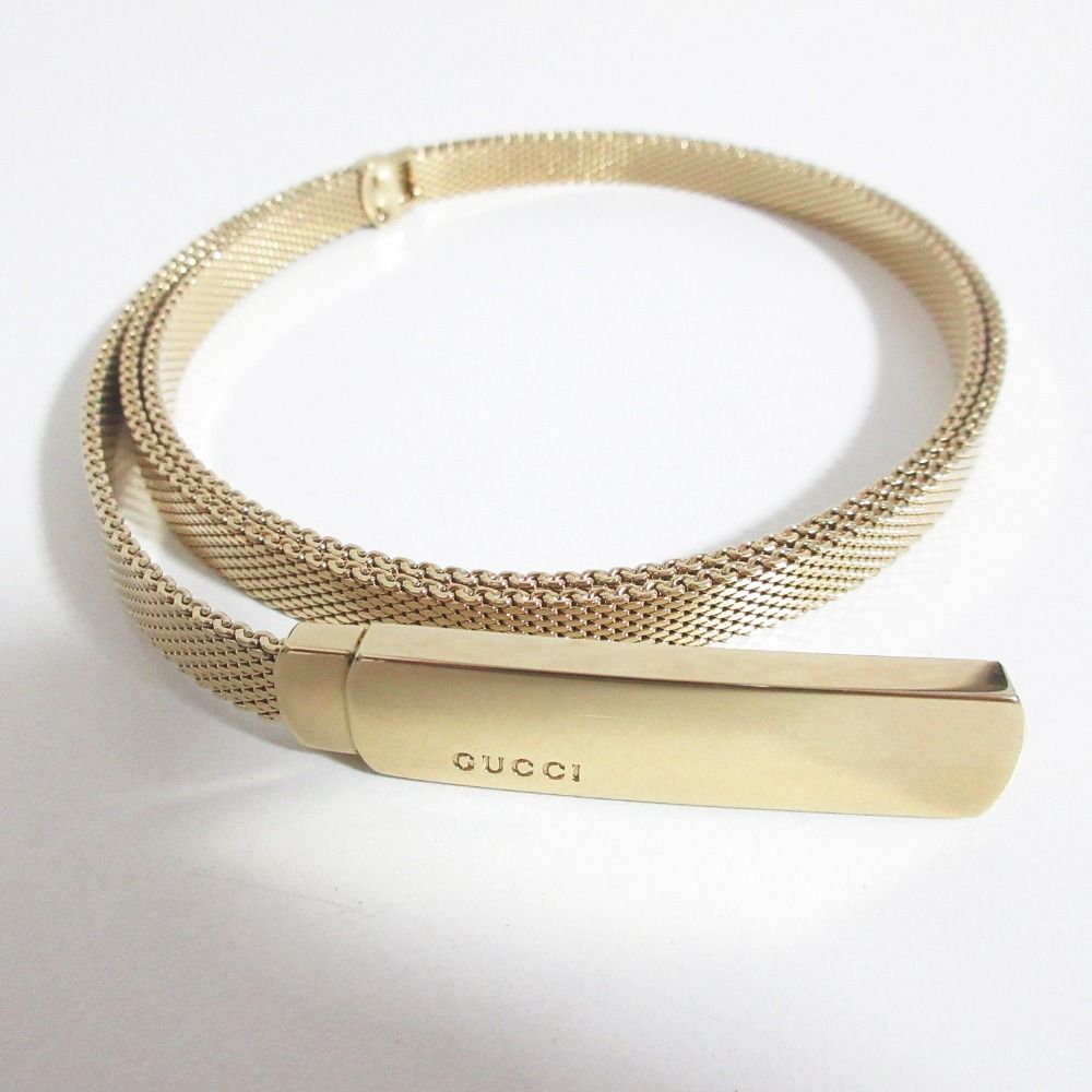 美品 GUCCI グッチ ロゴプレートバックル メタルメッシュ ナローベルト  
