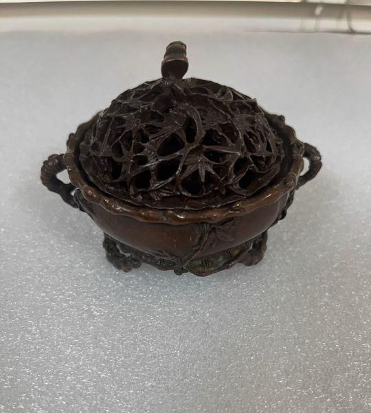 銅器 竹葉節透かし彫り炉 香炉 室内檀香炉 茶道具 香道具 工芸品