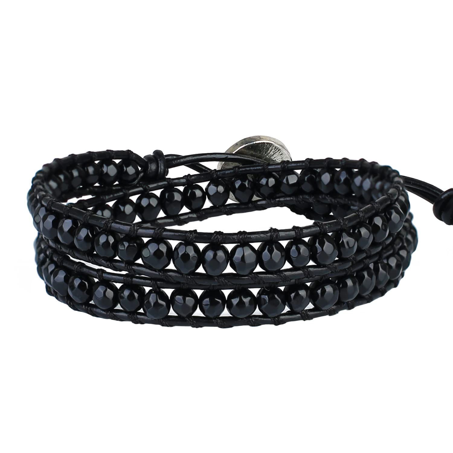 KELITCH合成瑪瑙ビーズブレスレット天然レザー手織りブレスレットレトロファッション友情ジュエリー