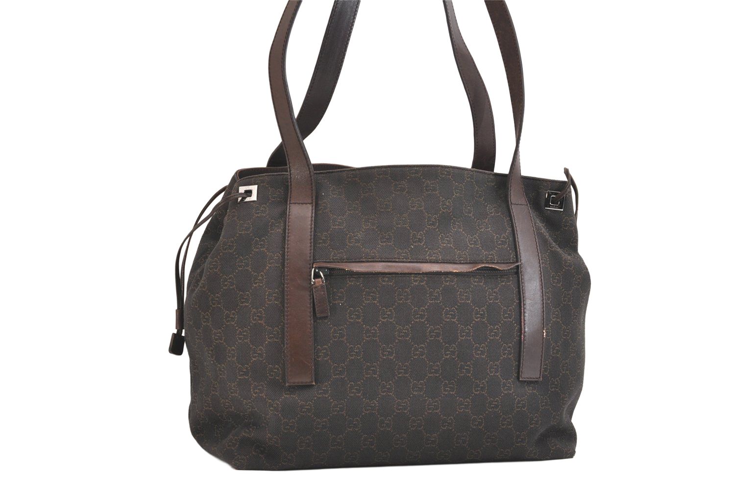GUCCI グッチ ヴィンテージ ショルダートートバッグ GGキャンバス レザー 30501 ブラウン 2428N