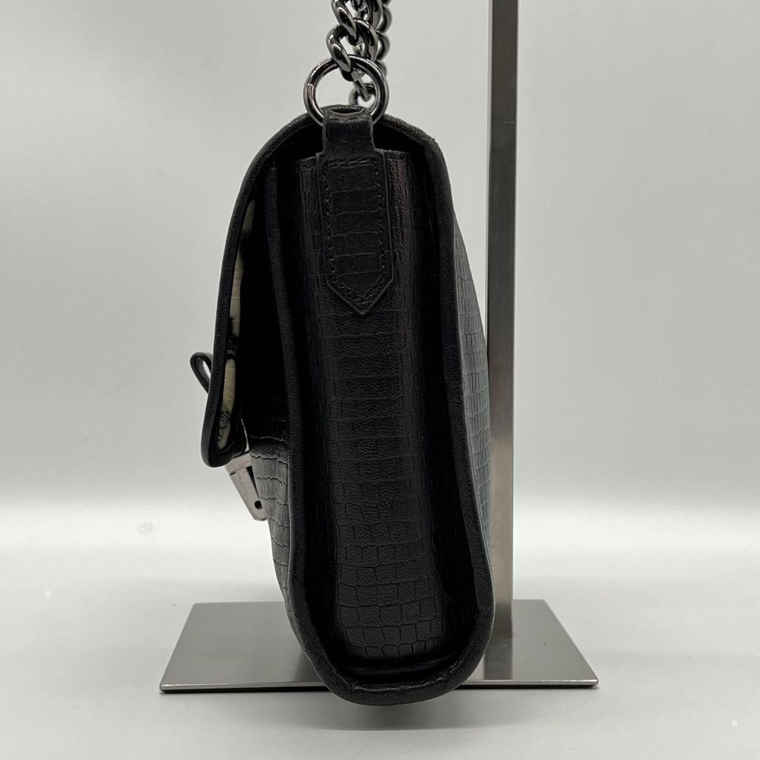 美品】LONGCHAMP クロコ型押し ショルダーバッグ ブラック