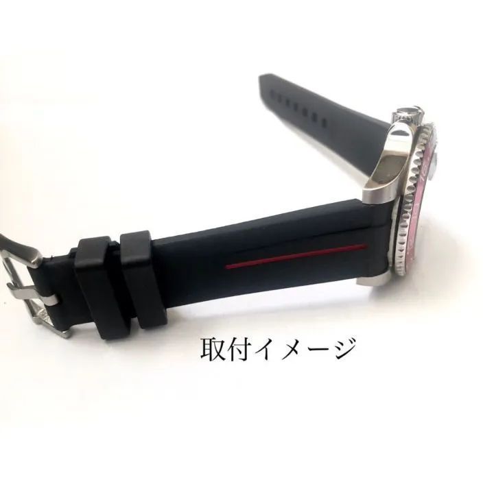 20mm 腕時計 交換用 ラバーベルト カーブエンド ブラック×レッド 20mm 腕時計 交換用 ラバーベルト カーブエンド ブラック×レッド