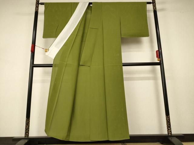 平和屋着物 夏物 色無地 絽 鶯色 洗える着物 AABA9286jd