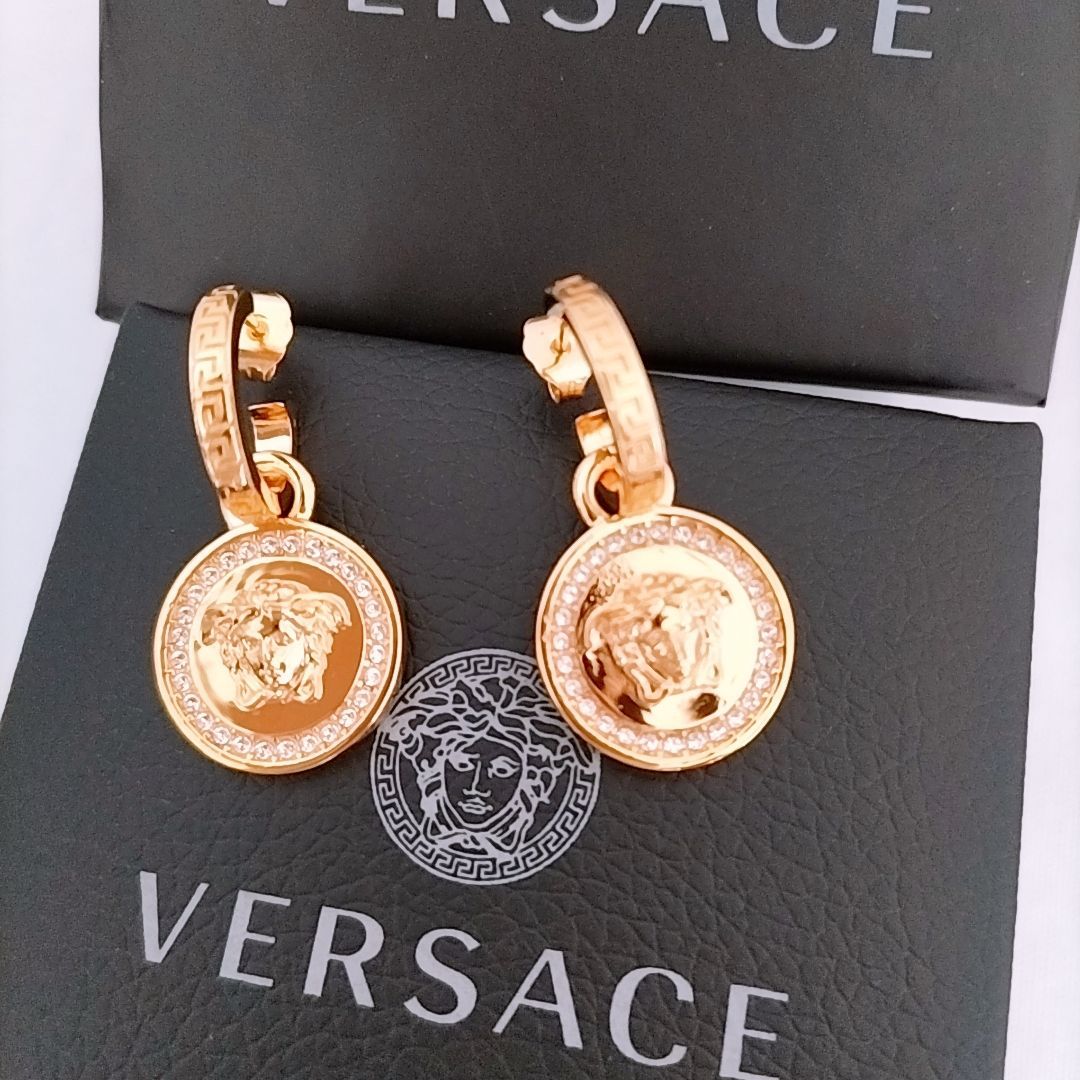 新品未使用】VERSACE クリスタル ラ メドゥーサ グレカピアス 