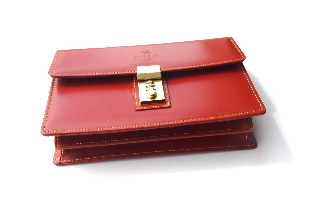 |♥|キプリス|CYPRIS|コンビネーションロック付きクラッチバッグ|ブラウンレッド