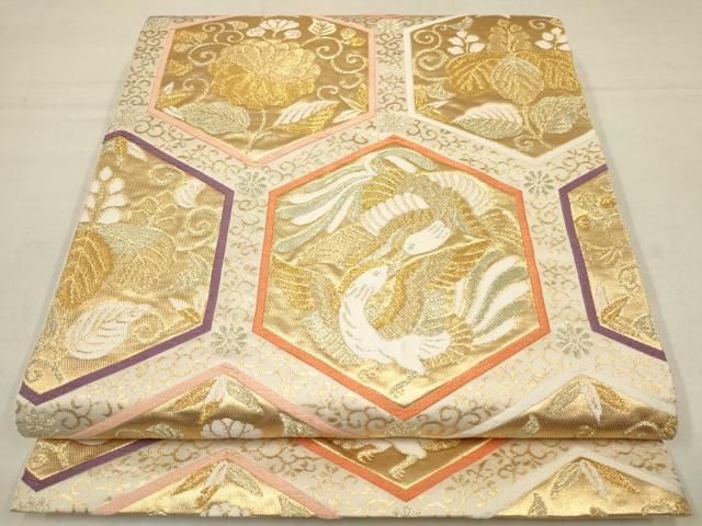 平和屋着物◎六通柄袋帯 唐織 正倉院花鳥文 金糸 正絹