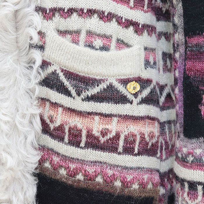 【極美品】CHANEL シャネル カーディガン ムートン ニット 09A P36274 09年製 カシミヤ混 ネイティブ柄 レディース 36 マルチカラー 伊製 極美品】CHANEL シャネル カーディガン ムートン ニット 09A
