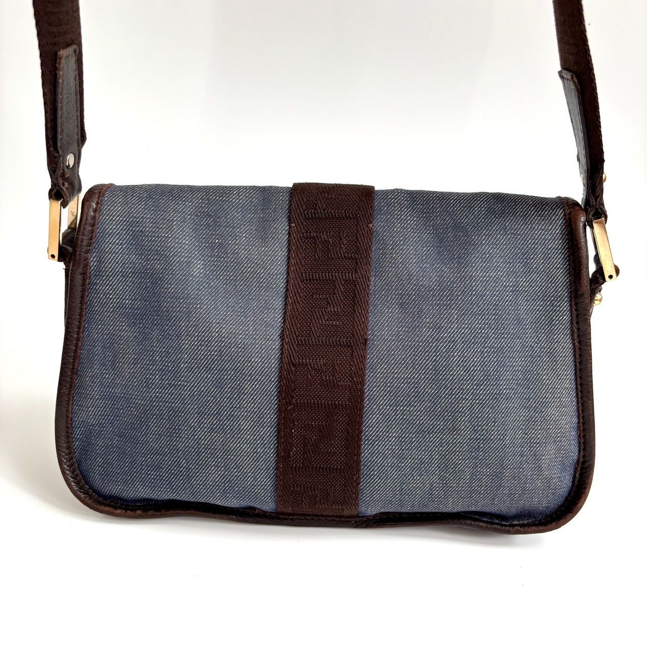 FENDI フェンディ デニム ショルダーバッグ ロゴ ストラップ FF