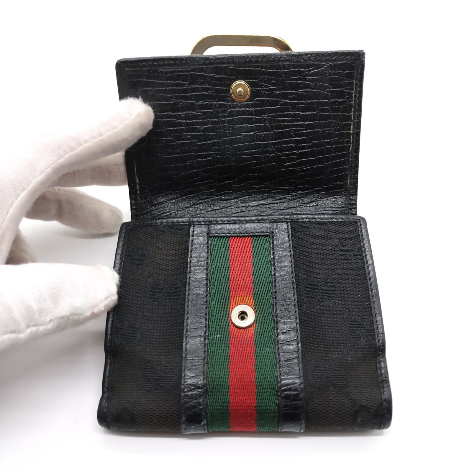 本日限定　美品 GUCCI グッチ　二つ折り　シェリーライン　キャンバス　黒 楽天市場】【バッグ】GUCCI グッチ GGキャンバス シェリーライン
