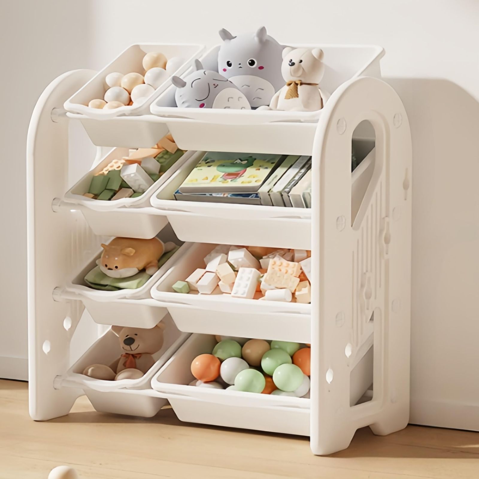 商品 スリム ワイドタイプ 大容量 ラックセット 4段 グレー ホワイト 3段 絵本棚 おもちゃ棚 OSJ