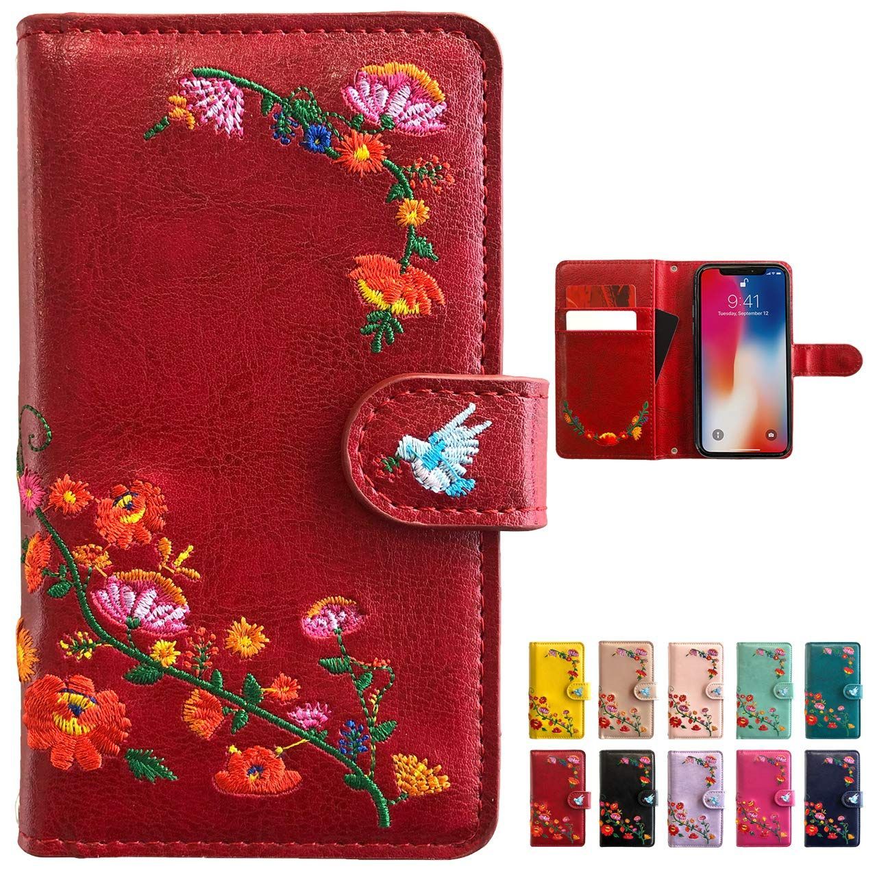 【特価商品】花刺繍 ケース カバー 手帳型 Pro ケース カバー 【ローズレッド】 [内側黒TPU] iPhone11Proケース 11 iPhone11Proカバー iPhone11Pro手帳型 iPhone11Pro 11Pro スマホケース iPhon