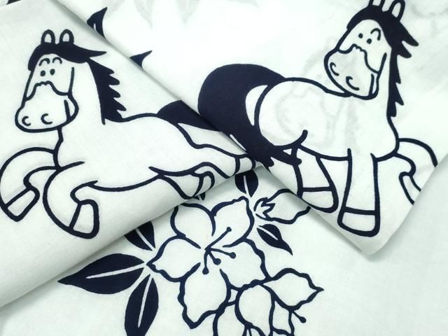 平和屋着物∴夏物 浴衣 馬 舞花文 綿 CAAW1176ng