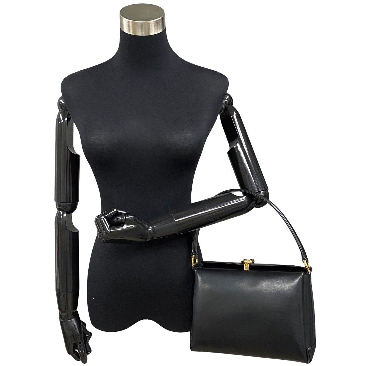 OLD GUCCI グッチ レザー ハンドバッグ ブラック ホースシュー 金具 OLD GUCCI グッチ レザー ハンドバッグ ブラック ホースシュー 金具 極