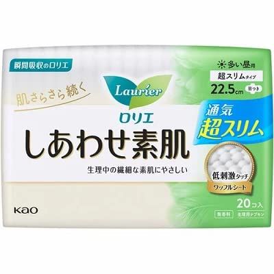 花王 ロリエ しあわせ素肌 通気超スリム 多い昼用 羽つき 22.5cm 20個入 〔医薬部外品〕 ×２０個セット