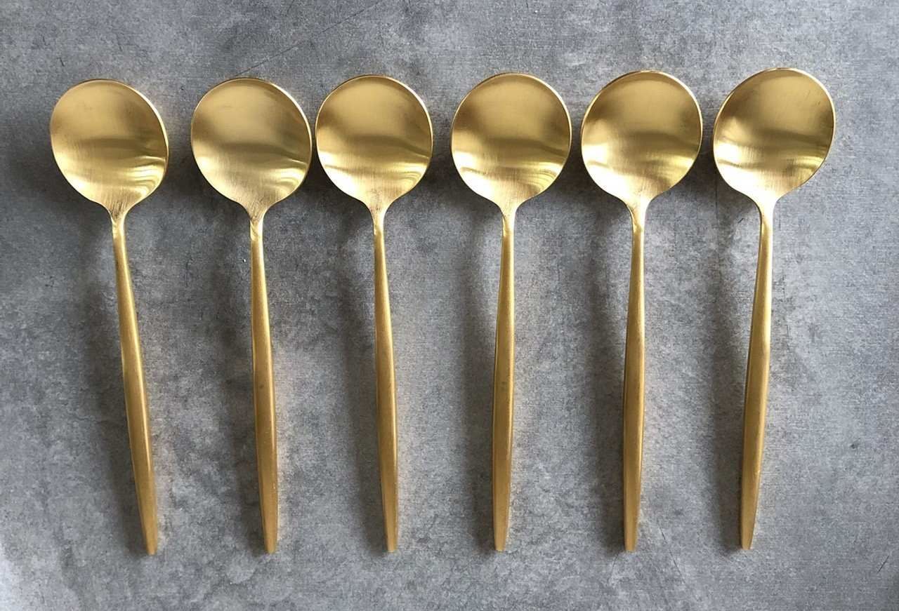 アウトレット品 Cutipol クチポール MOON マットゴールド デザートスプーン 6点セット