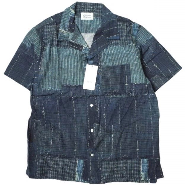 KUON クオン 21SS 日本製 BORO HAWAIIAN SHIRTS 襤褸ハワイアンシャツ 2101-SH0517 M NAVY 半袖 久遠 ボロ パッチワーク 転写 開襟 オープンカラー トップス【新古品】【中古】【KUON】 新品 KUON クオン 21SS 日本製 BORO HAWAIIAN SHIRTS 襤褸ハワイアン