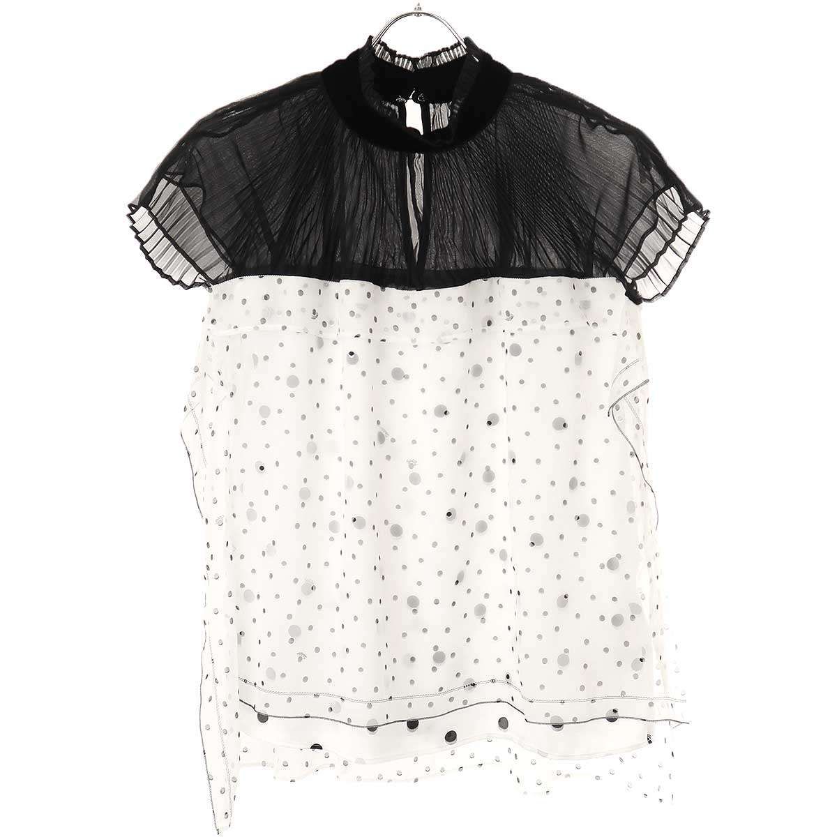 sacai - sacai サカイ 20SS ポルカドットプリーツシャツブラウス 20-05063 ホワイト×ブラック 1 sacai サカイ 20SS ポルカドットプリーツシャツブラウス 20