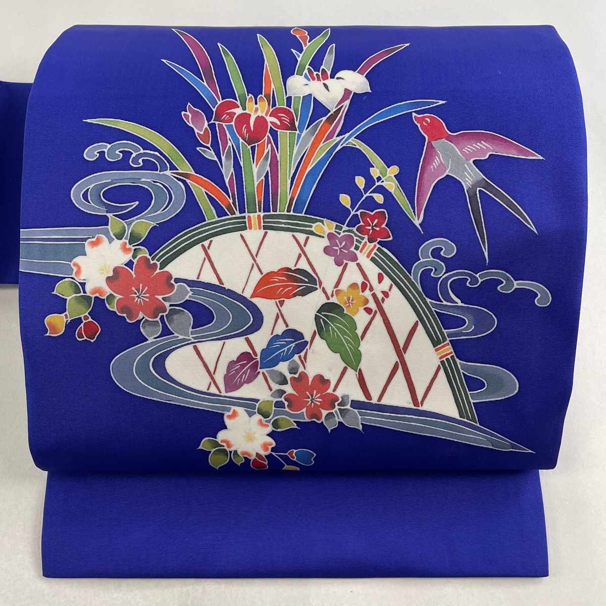 名古屋帯 美品 名品 正絹 【中古】（名古屋帯 秀品 鳥 草花 青 正絹  