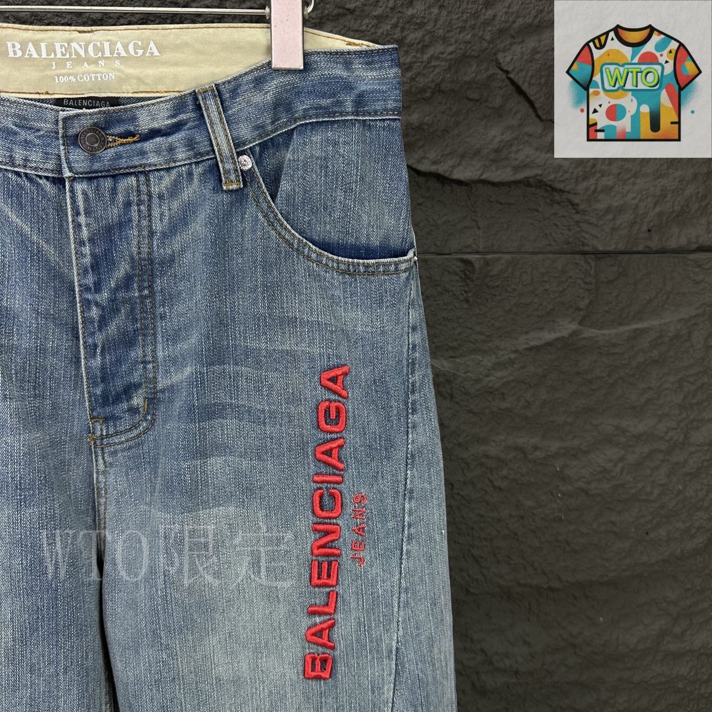 今日特価】Balenciaga 2025 赤文字刺繍 ワイドレグ カップル