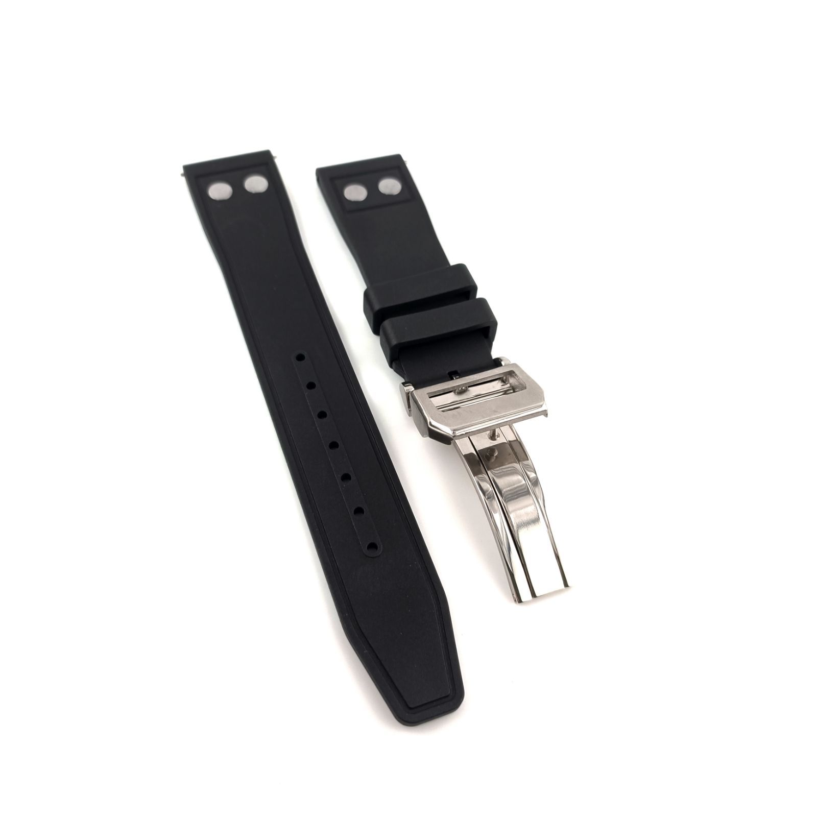 20mm 腕時計 シリコンラバーベルト スムースブラック 黒 Dバックル付