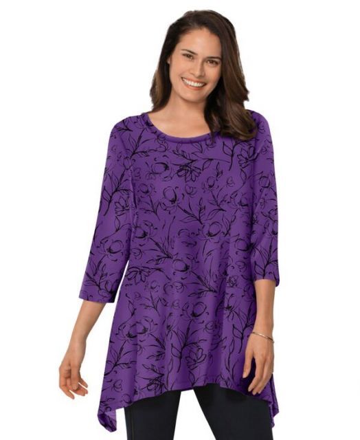 送料無料 ウーマン ウィズイン レディース シャツ トップス Plus Size Swing Hem Tunic Purple orchid batik floral