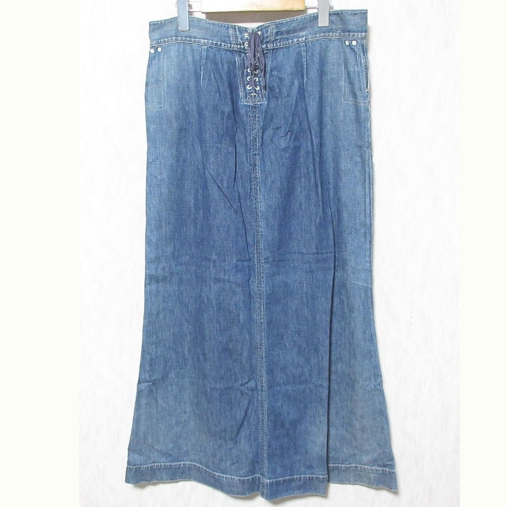 【美品】ローレンラルフローレン デニムスカート 6 ティアード マキシ丈 美品 RALPH LAUREN BLUE LABEL ラルフローレンブルーレーベル