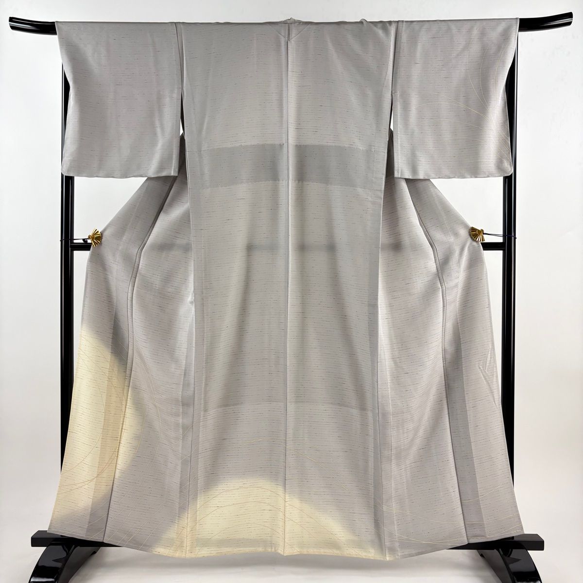美品◆単衣◆丹後ちりめん◆縞模様◆ロング◆裄長◆ガード加工◆裄66丈161 付下げ 身丈160.5cm 裄丈68cm L 単衣 袋帯セット 幾何学模様