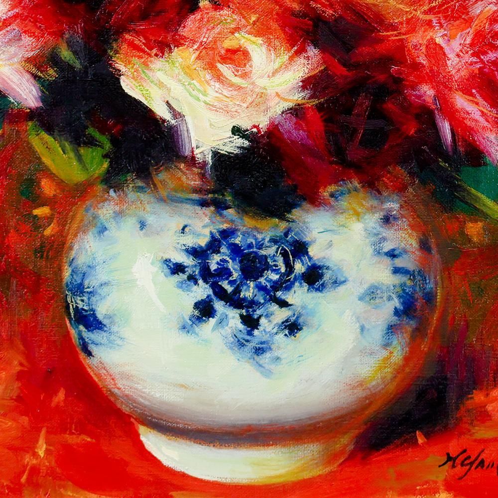 山本彪一 作 油彩 花 絵画 油絵 古径額 額装 真作 壁掛け 山本彪一 作 油彩 花 絵画 油絵 古径額 額装 真作 壁掛け（真作