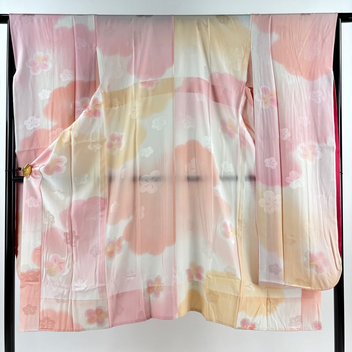 長襦袢 身丈131cm 裄丈67cm M 振袖用 梅 ピンク 正絹 秀品 【中古