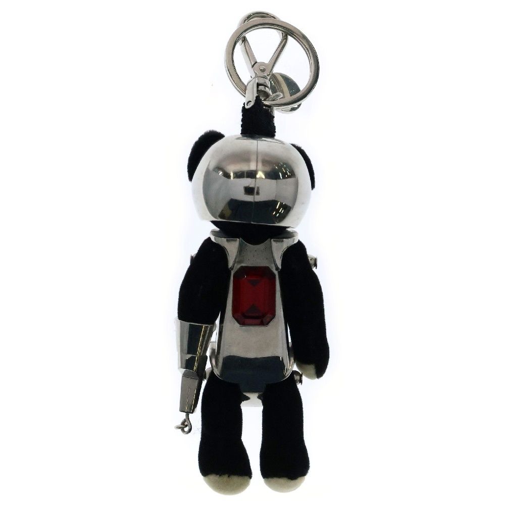 PRADA プラダ クマ型キーホルダー シルバー/ブラック　ベア PRADA プラダ ストラップ キーホルダー ベア クマ レザー ビーズ