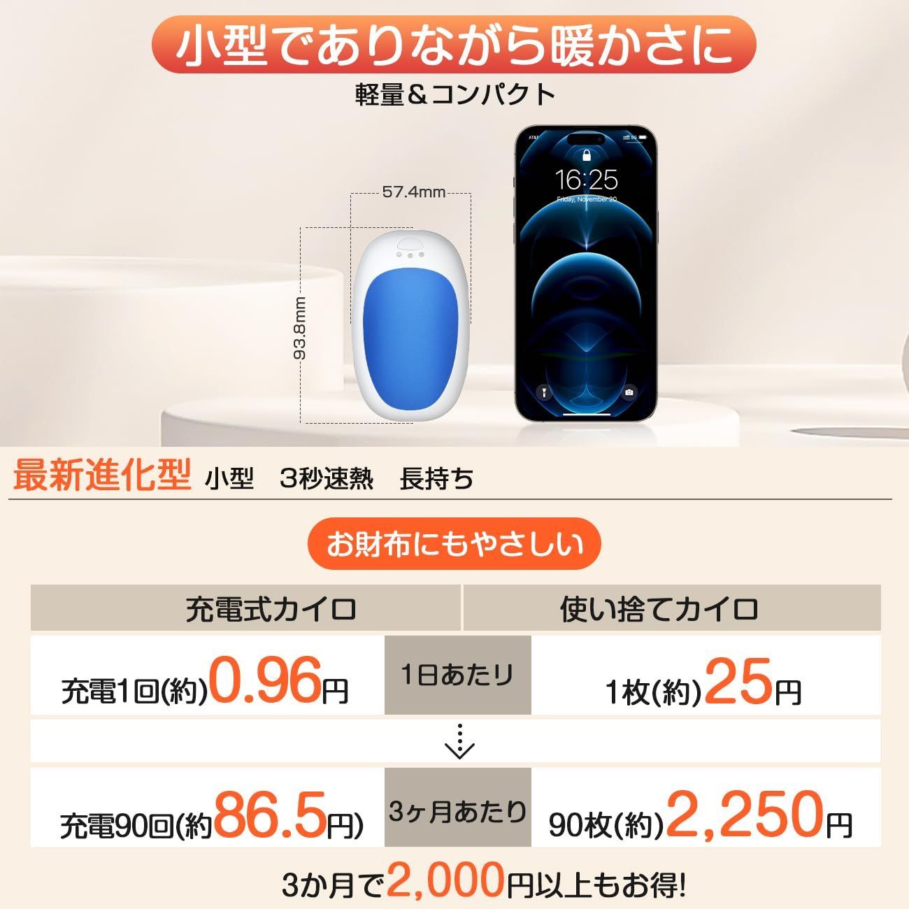 新着商品】充電式カイロ エコカイロ 【分離デザイン＆2個セット