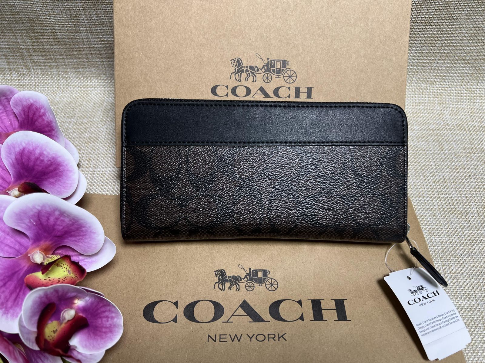 コーチ COACH 財布 長財布 PVC×レザー シグネチャー アコーディオン