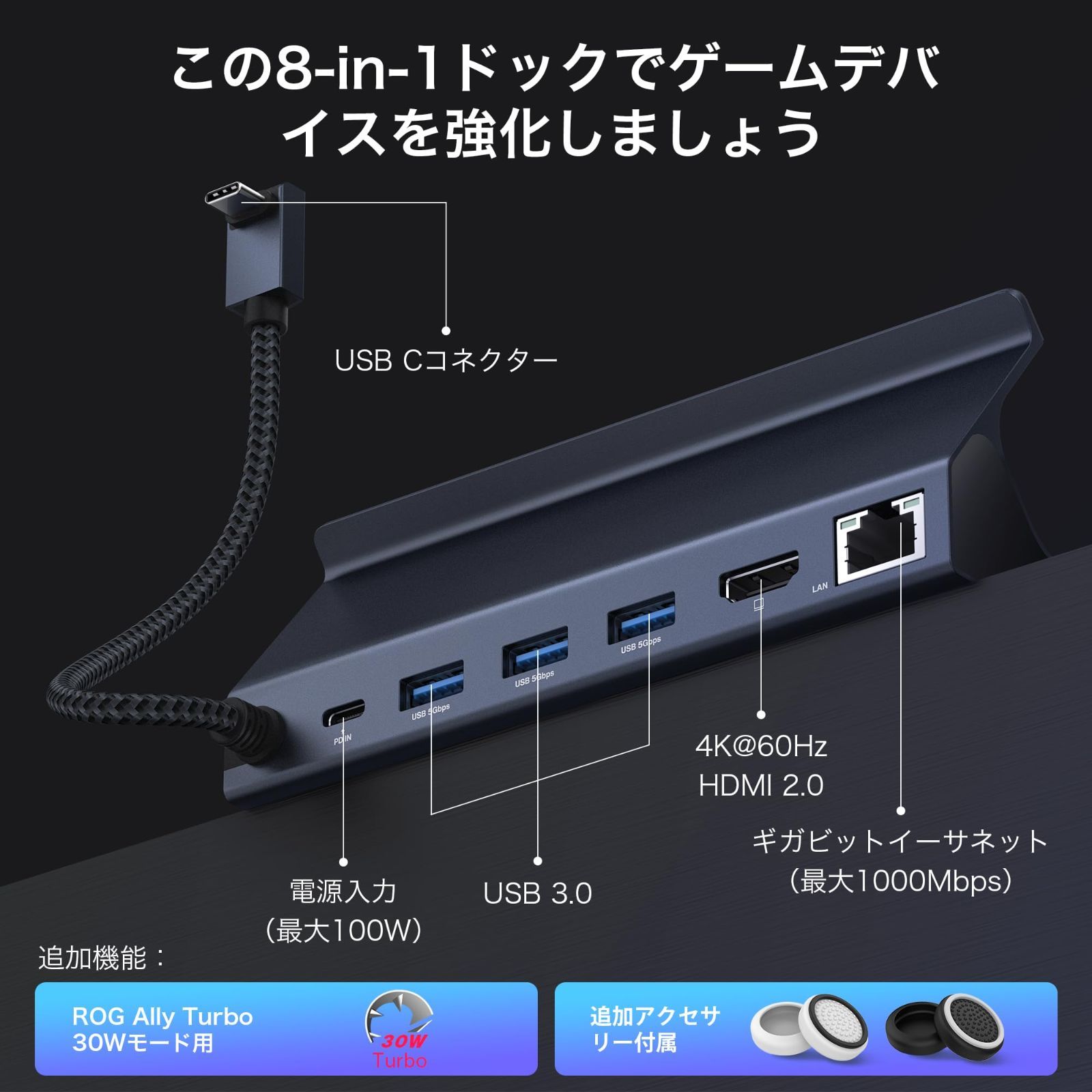 4Kギガビットイーサネット USB Alloy用の8-in-1ハブドッキングステーション HDMI 3.0 Stream ROG ROG Deck-Lenovo OLEDドック ASUS Deck Legion Go Steam Ally Legion Go用