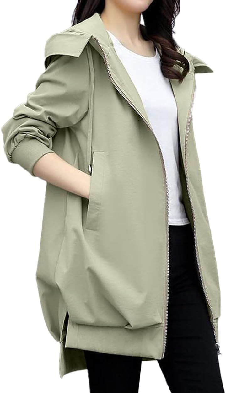 WEARBIE ウェアビー ジップ マウンテンパーカー アウター 春 体型カバー カジュアル 羽織り レディース 長袖 上着 スプリングコート 雨具 梅雨 撥水 きれいめ おしゃれ コクーン ライトアウター 韓国 大きいサイズ カーキ L